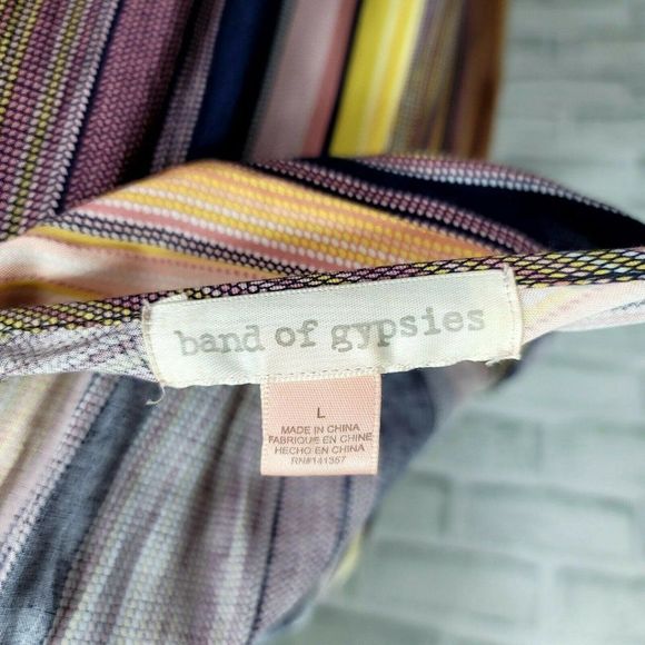 Band of Gypsies Women's Size L Wide Leg Surplice Neck Stripe Multicolor Jumpsuit - Picture 7 of 7